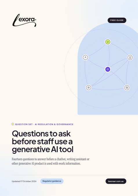 Cover of the free guide: Questions to ask before staff use a generative AI tool