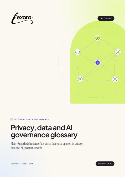 Cover of the free guide: Privacy, data and AI governance glossary
